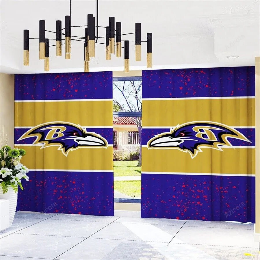 Baltimore Ravens Logo Art Background 6 Blackout Window Curtain 2 Panels For Living Room Bed Room Gift For Fan