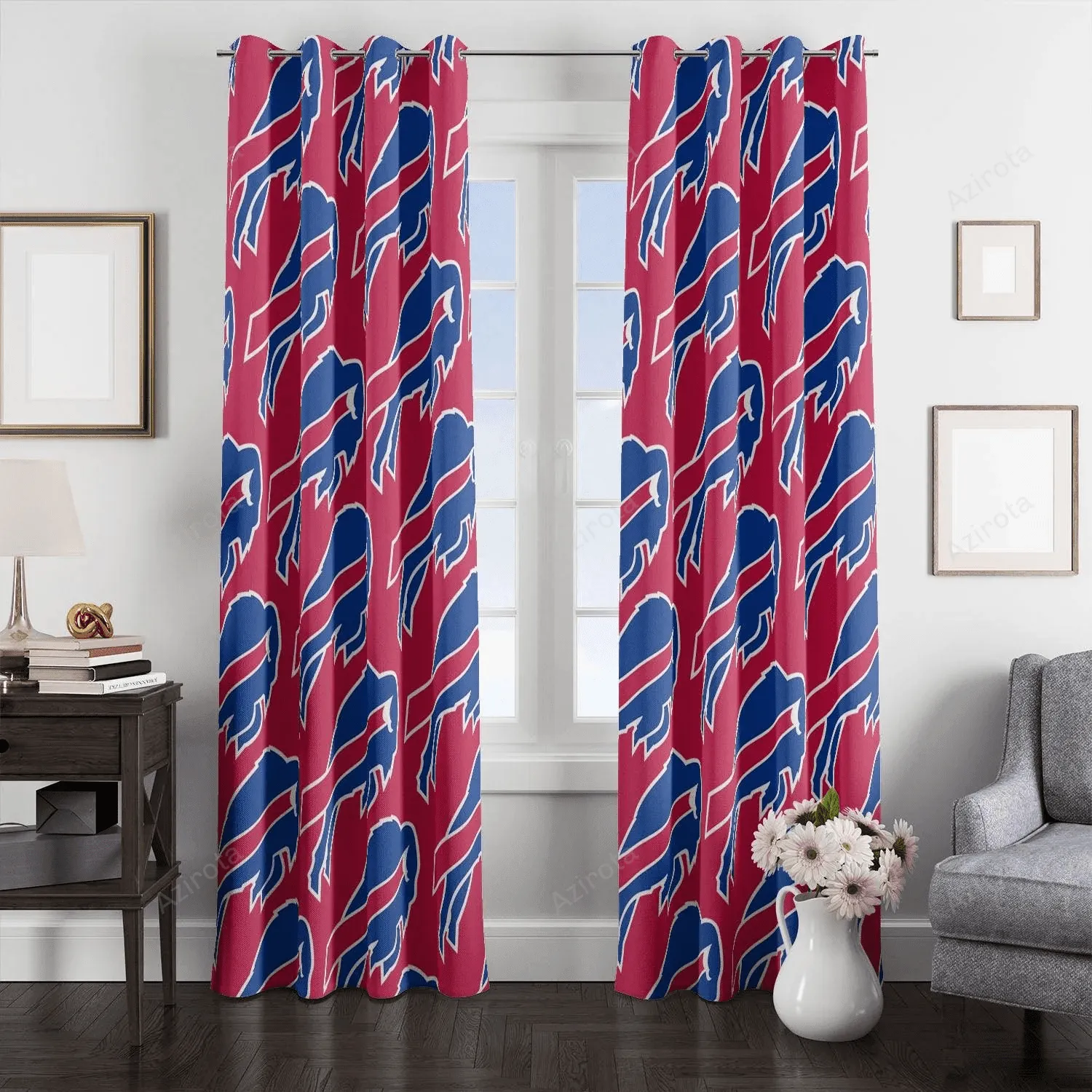 Buffalo Bills America Logo Pattern Blackout Window Curtain 2 Panels For Living Room Bed Room Gift For Fan