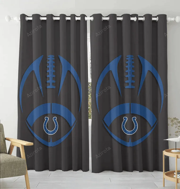 Indianapolis Colts Navy Ball Brown Blackout Window Curtain 2 Panels For Living Room Bed Room Gift For Fan