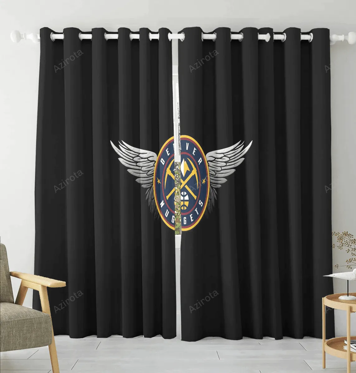 Denver Nuggets Wings Black Blackout Window Curtain 2 Panels For Living Room Bed Room Gift For Fan