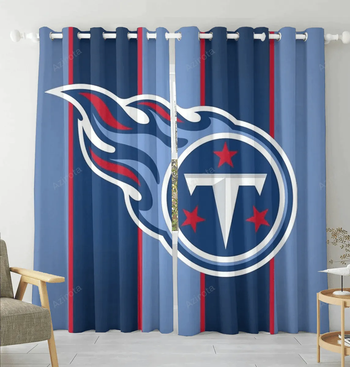 Tennessee Titans Emblem v6 Blackout Window Curtain 2 Panels For Living Room Bed Room Gift For Fan