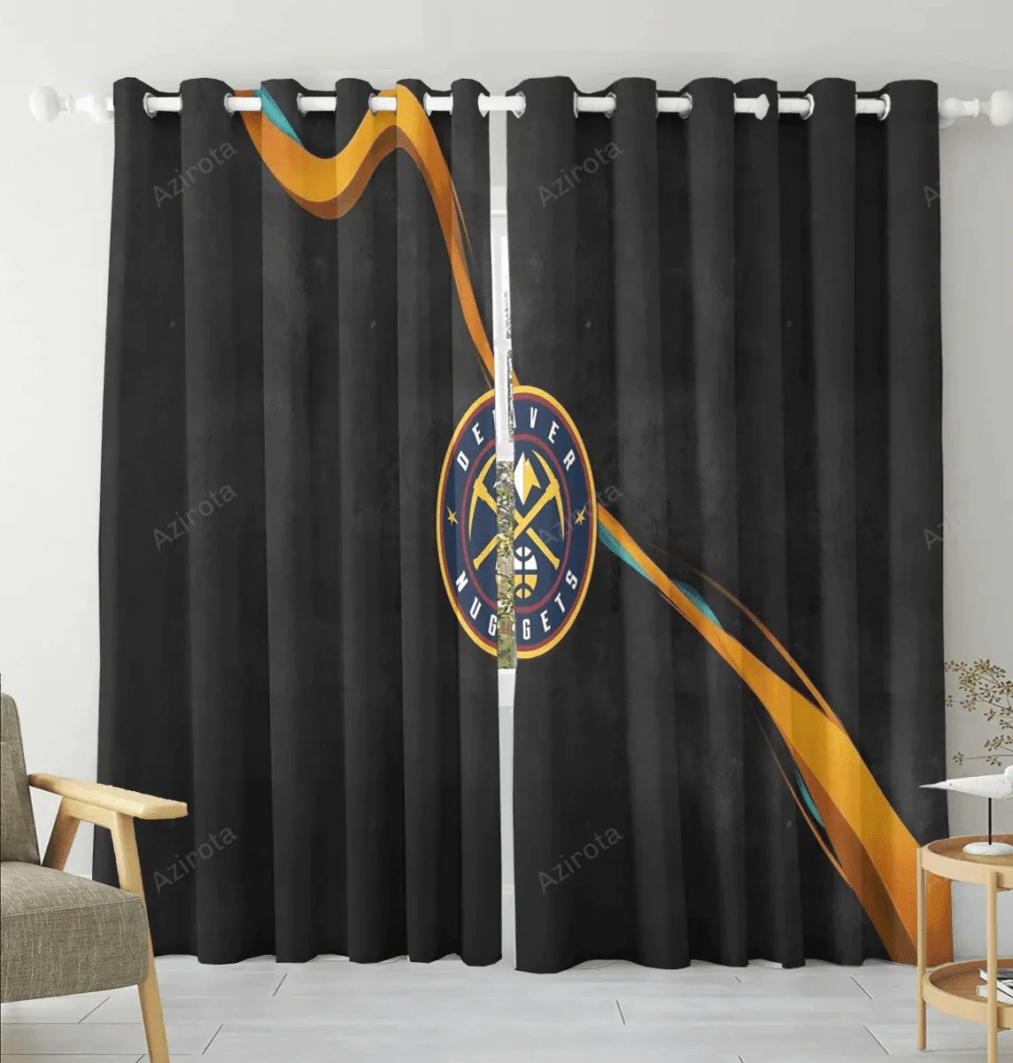Denver Nuggets Yellow Smoke Black Blackout Window Curtain 2 Panels For Living Room Bed Room Gift For Fan