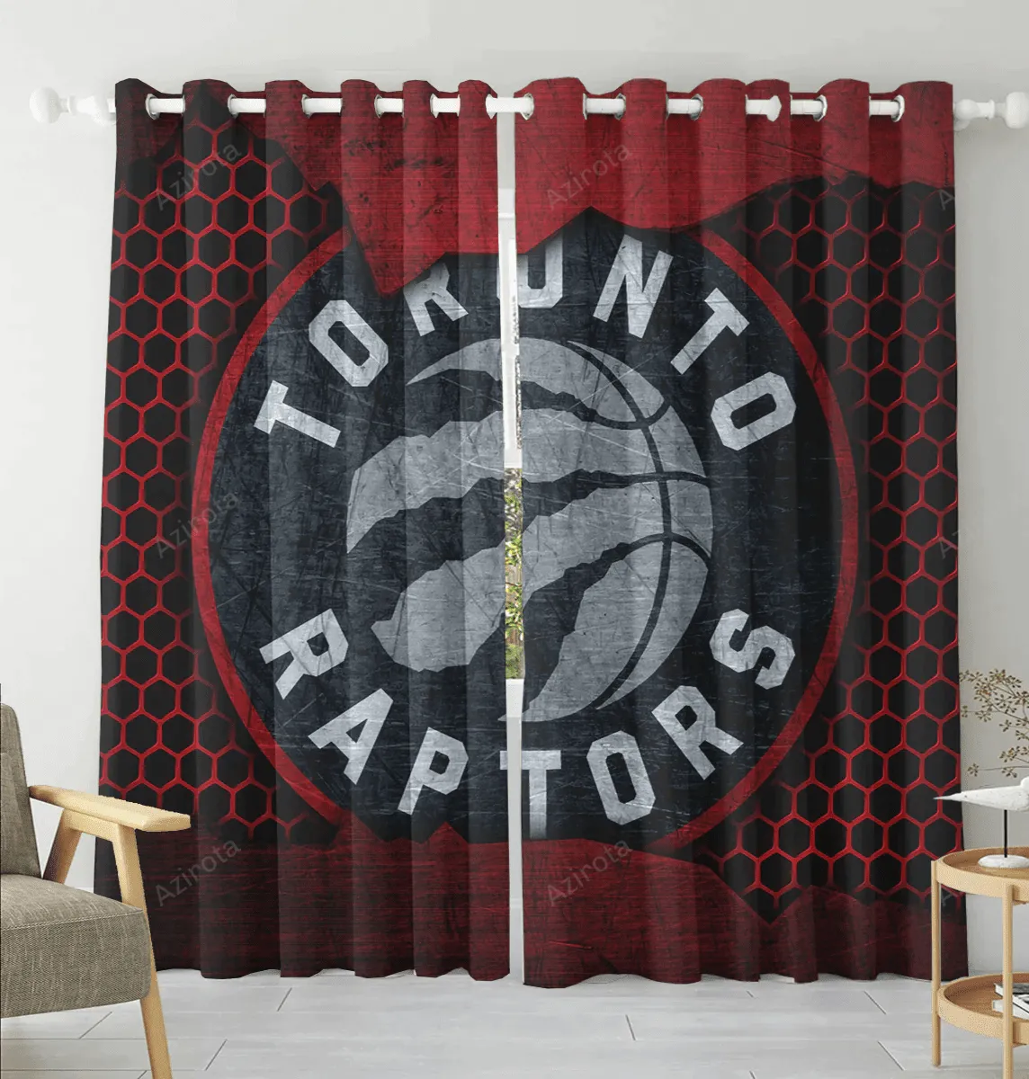 Toronto Raptors Red Hive Metal Blackout Window Curtain 2 Panels For Living Room Bed Room Gift For Fan