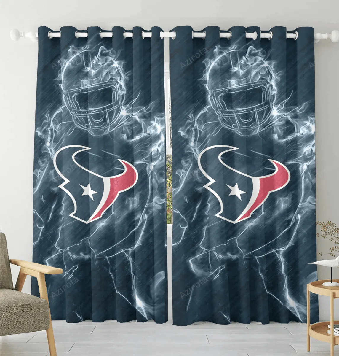 Houston Texans Legend Blackout Window Curtain 2 Panels For Living Room Bed Room Gift For Fan