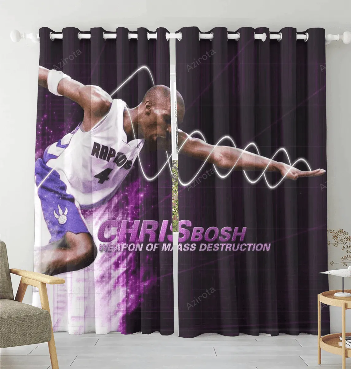 Toronto Raptors Chris Bosh1 Blackout Window Curtain 2 Panels For Living Room Bed Room Gift For Fan