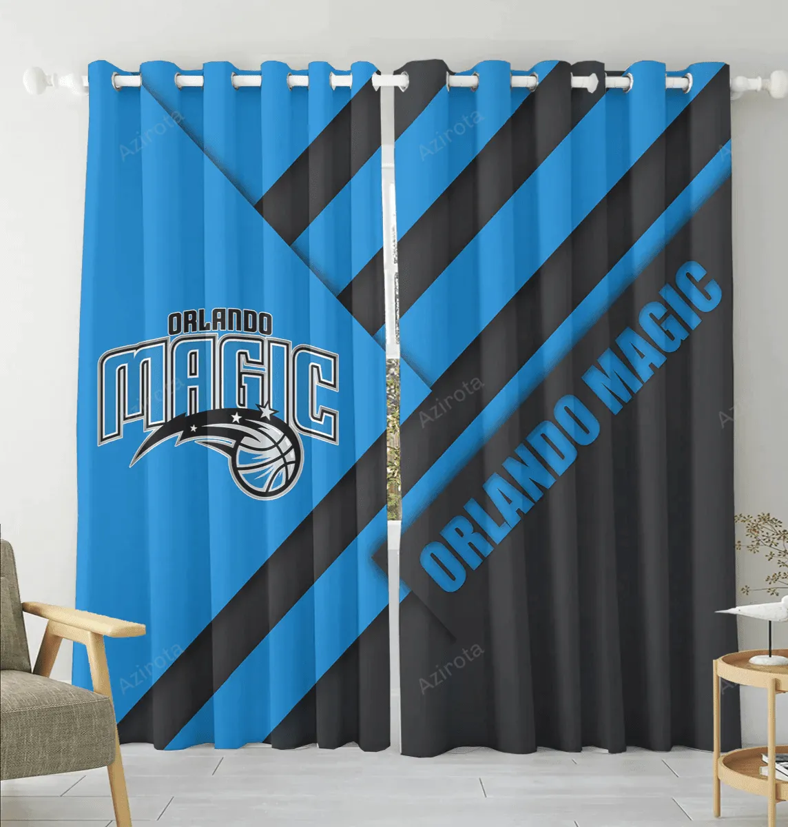 Orlando Magic Blue Black Blackout Window Curtain 2 Panels For Living Room Bed Room Gift For Fan