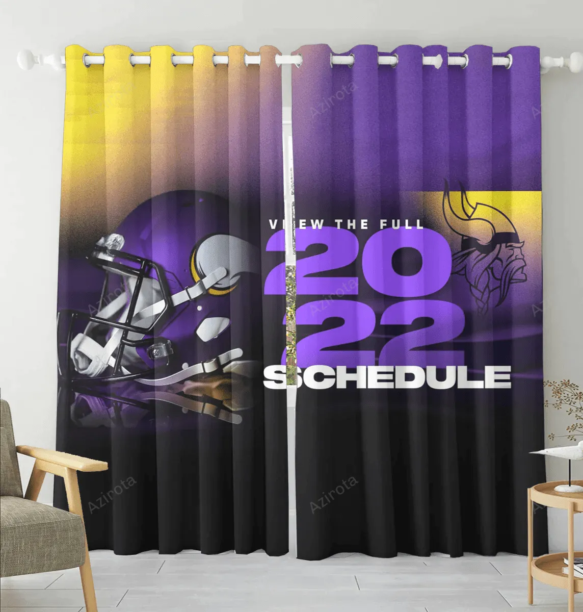 Minnesota Vikings Emblem 2022 Schedule Blackout Window Curtain 2 Panels For Living Room Bed Room Gift For Fan