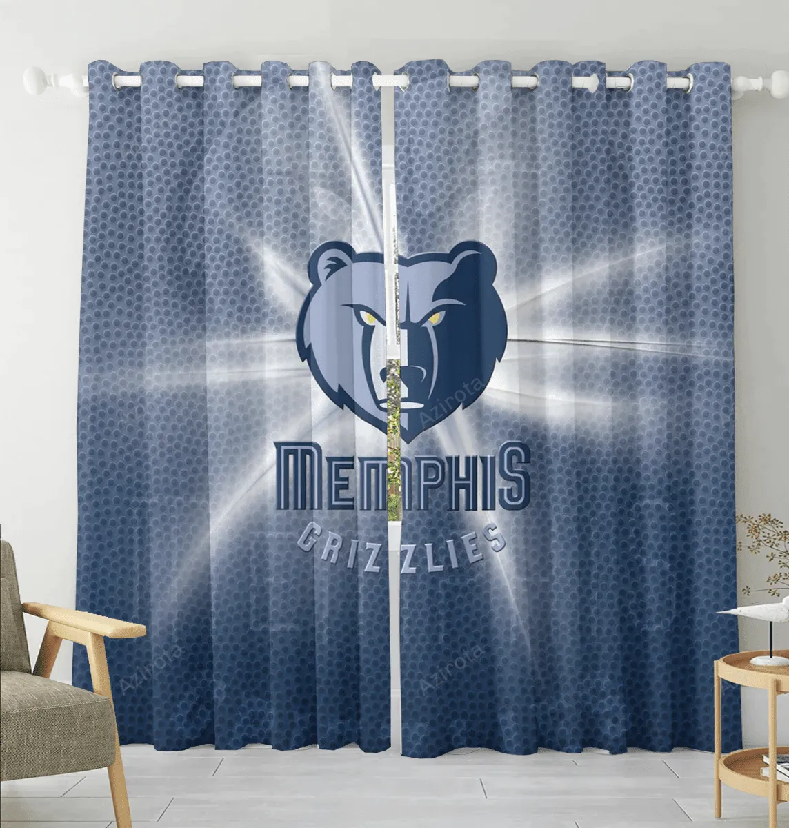 Memphis Grizzlies Emblem Texture v3 Blackout Window Curtain 2 Panels For Living Room Bed Room Gift For Fan