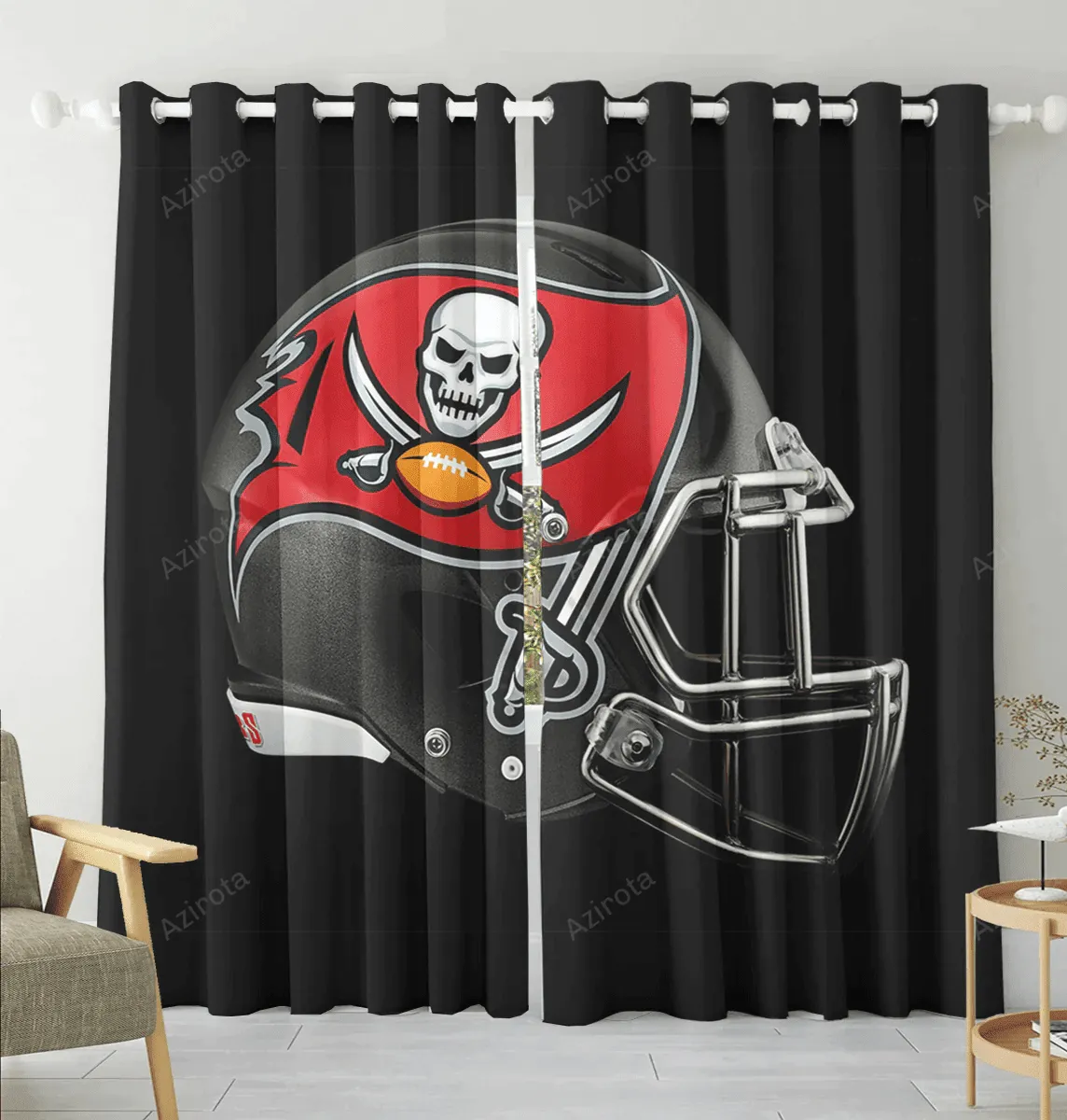 Tampa Bay Buccaneers Helmet v22 Blackout Window Curtain 2 Panels For Living Room Bed Room Gift For Fan