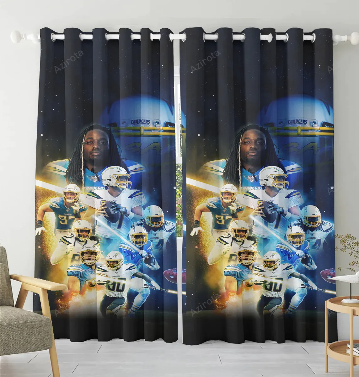 Los Angeles Chargers Team v4 Blackout Window Curtain 2 Panels For Living Room Bed Room Gift For Fan