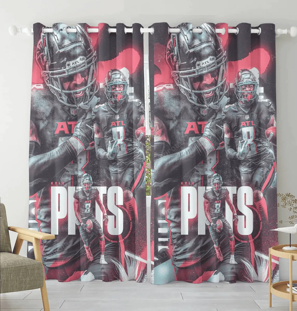 Atlanta Falcons Kyle Pitts 8 Blackout Window Curtain 2 Panels For Living Room Bed Room Gift For Fan