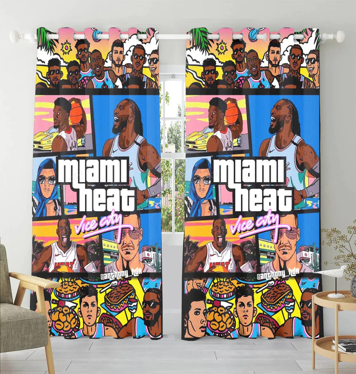 Miami Heat Players Vice City Window Curtain