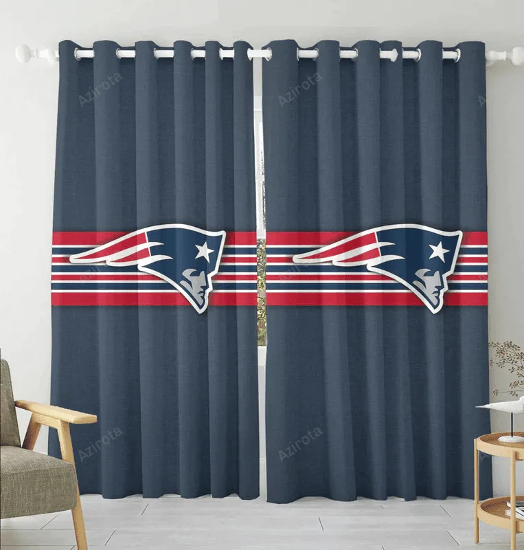 New England Patriots Red Line Navy Blackout Window Curtain 2 Panels For Living Room Bed Room Gift For Fan
