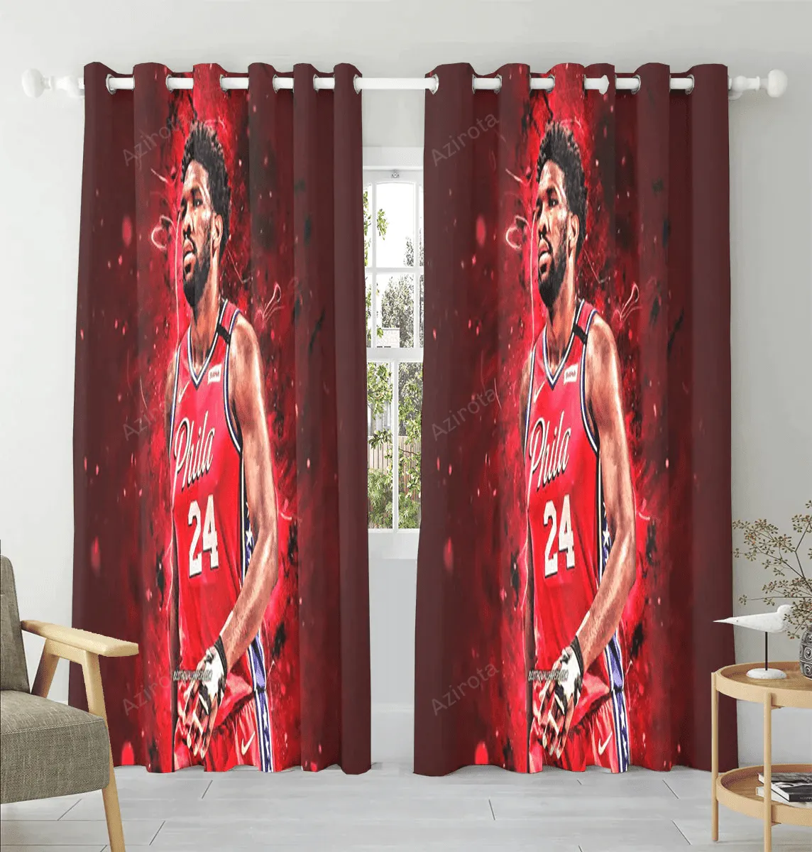 Philadelphia 76ers Joel Embiid Red Window Curtain Gift For Fans