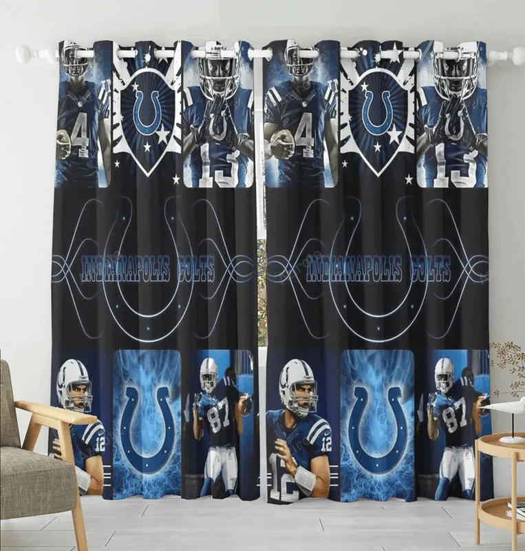 Indianapolis Colts Players Logo Black Blackout Window Curtain 2 Panels For Living Room Bed Room Gift For Fan
