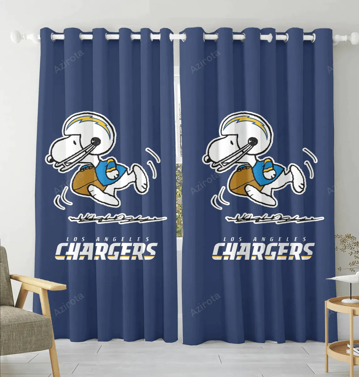 Los Angeles Chargers Snoopy v49 Blackout Window Curtain 2 Panels For Living Room Bed Room Gift For Fan