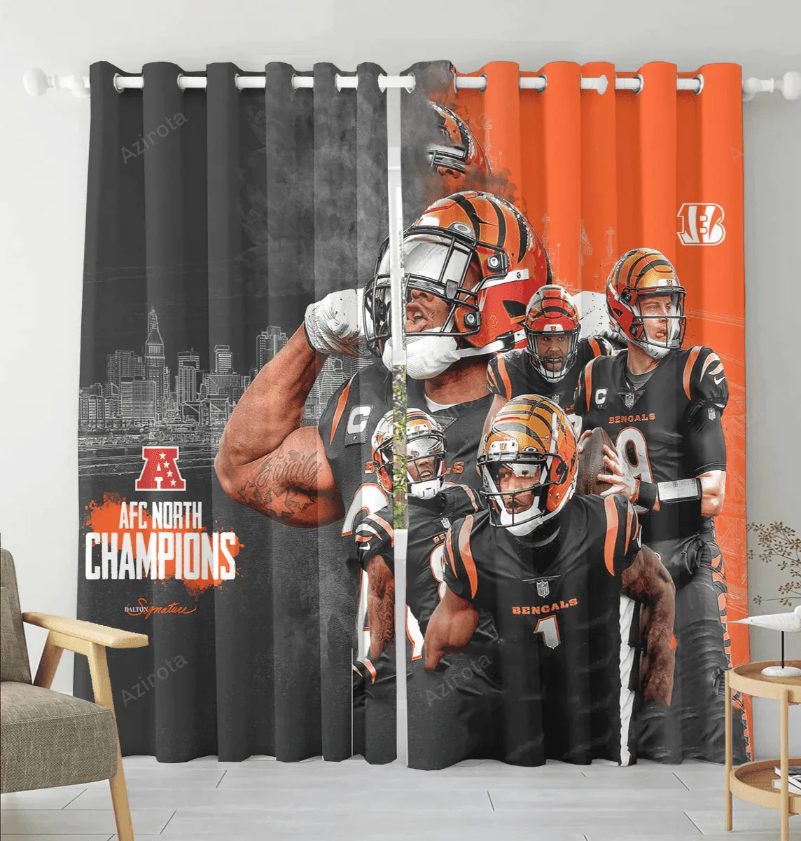 Cincinnati Bengals Team v12 Blackout Window Curtain 2 Panels For Living Room Bed Room Gift For Fan