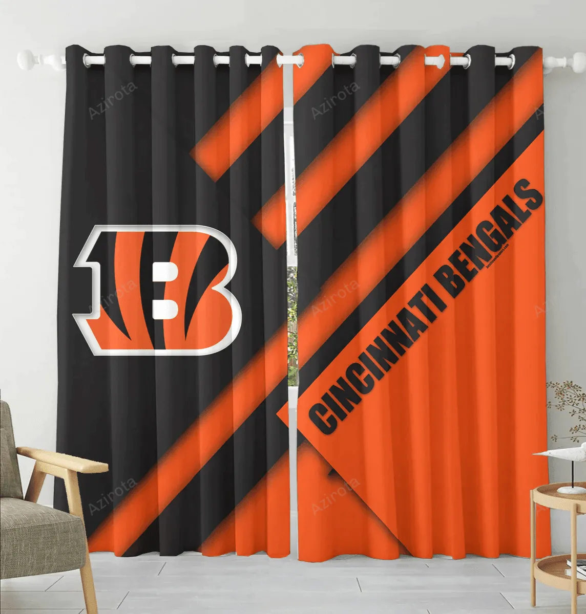 Cincinnati Bengals Emblem Flag Blackout Window Curtain 2 Panels For Living Room Bed Room Gift For Fan