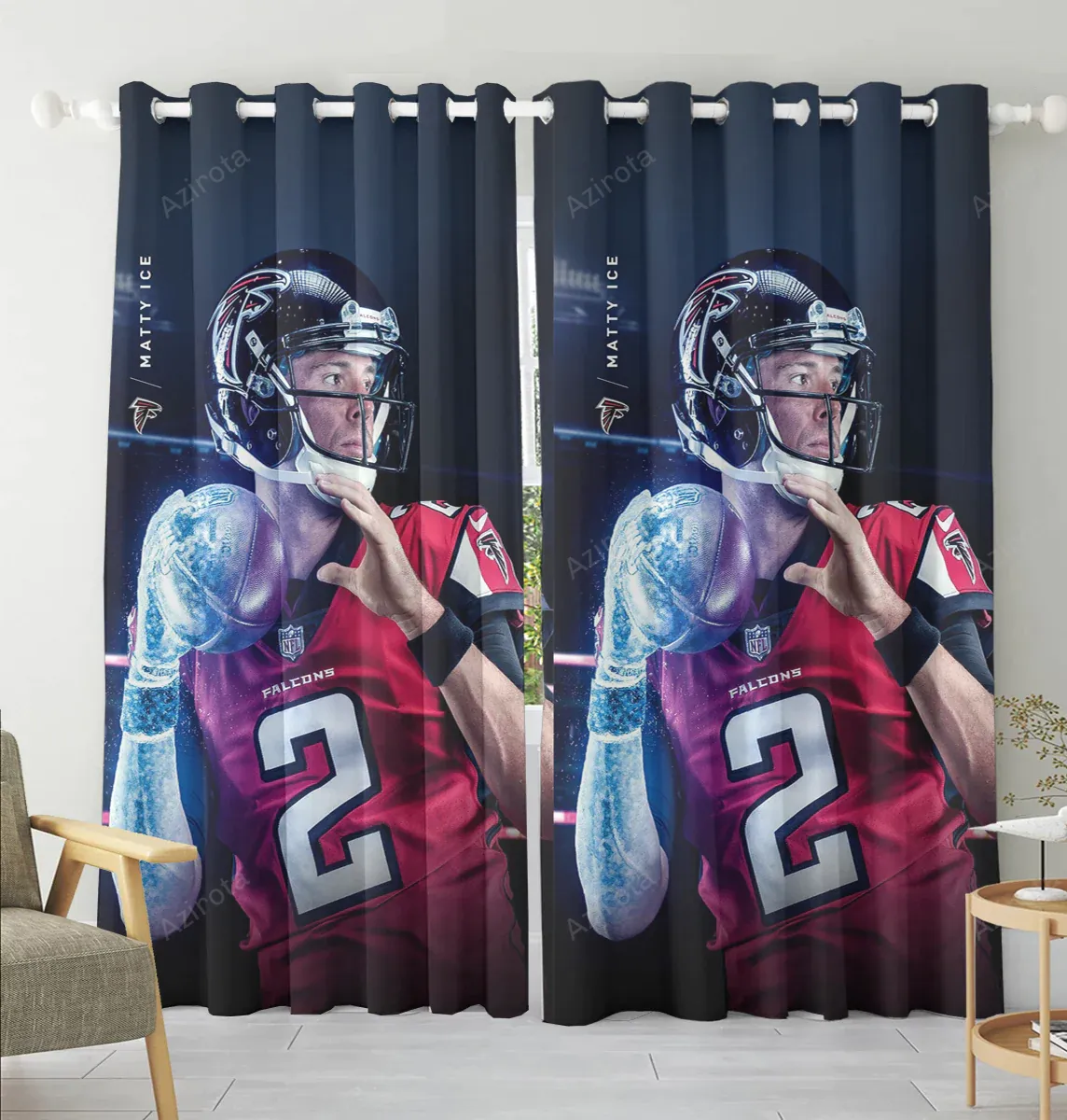 Atlanta Falcons Matt Ryan 2 v2 Blackout Window Curtain 2 Panels For Living Room Bed Room Gift For Fan