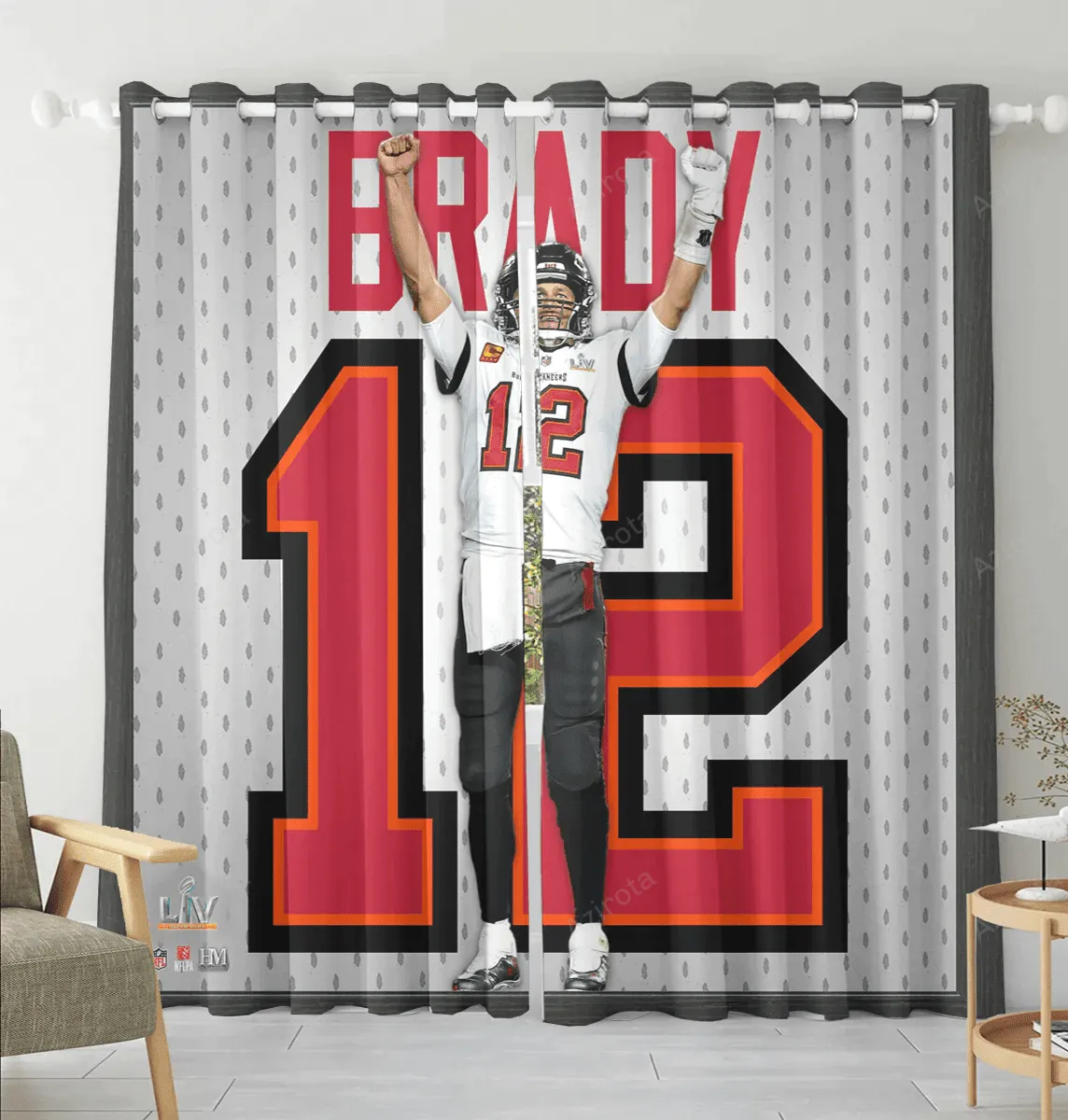 Tampa Bay Buccaneers Tom Brady v43 Blackout Window Curtain 2 Panels For Living Room Bed Room Gift For Fan