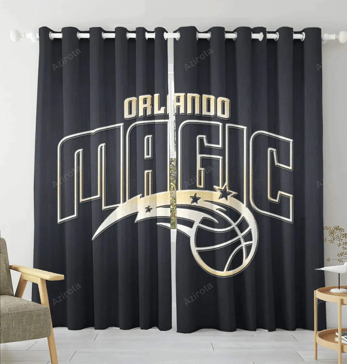 Orlando Magic Black Wood Blackout Window Curtain 2 Panels For Living Room Bed Room Gift For Fan