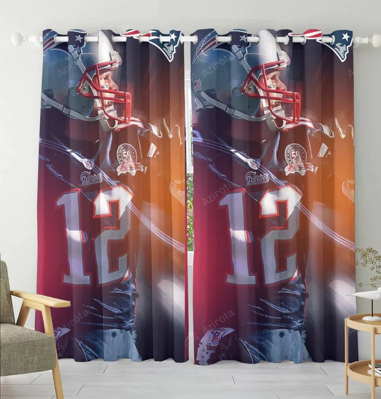 New England Patriots Player Number 12 Blackout Window Curtain 2 Panels For Living Room Bed Room Gift For Fan