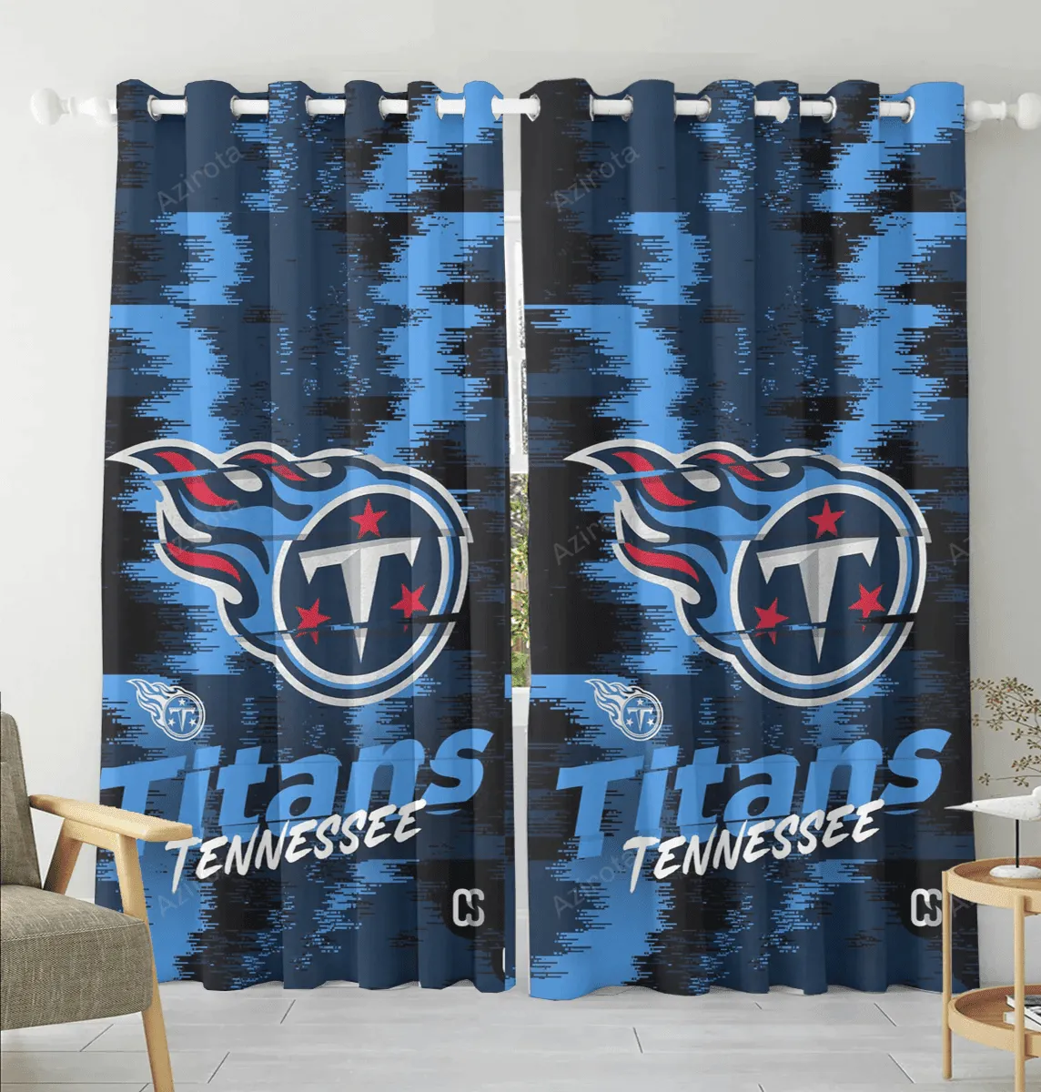 Tennessee Titans Emblem v4 Blackout Window Curtain 2 Panels For Living Room Bed Room Gift For Fan