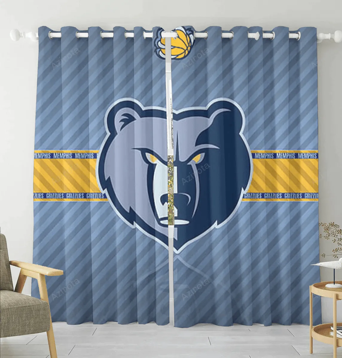 Memphis Grizzlies Emblem Texture v2 Blackout Window Curtain 2 Panels For Living Room Bed Room Gift For Fan