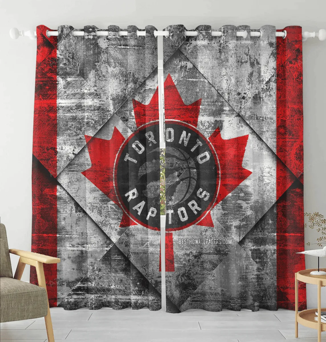Toronto Raptors Red White Leaf Blackout Window Curtain 2 Panels For Living Room Bed Room Gift For Fan