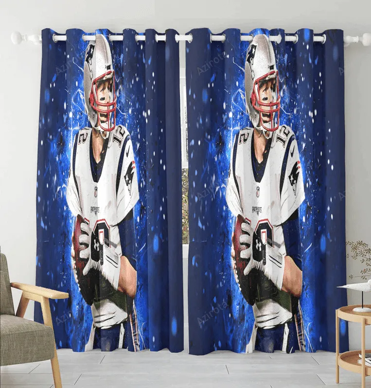 New England Patriots Tom Brady Navy Black Blackout Window Curtain 2 Panels For Living Room Bed Room Gift For Fan