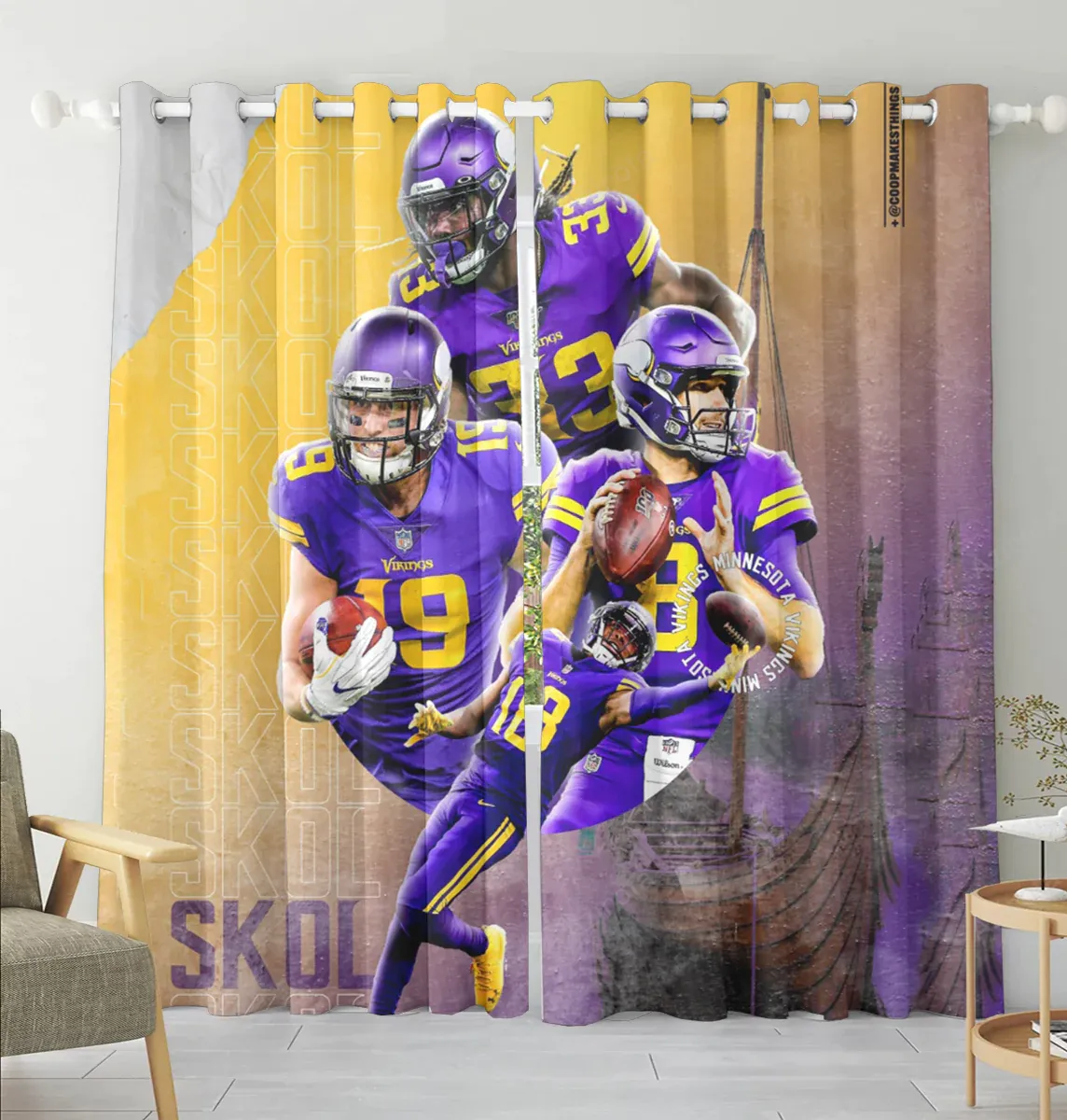 Minnesota Vikings Team v2 Blackout Window Curtain 2 Panels For Living Room Bed Room Gift For Fan