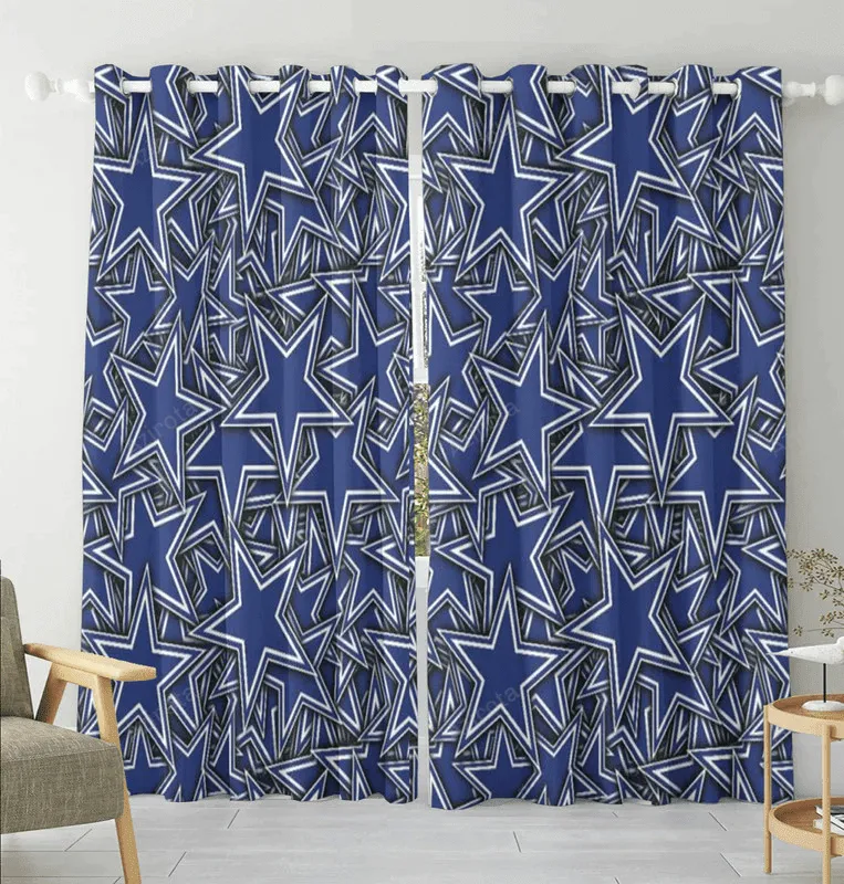 Dallas Cowboys Navy Star Blackout Window Curtain 2 Panels For Living Room Bed Room Gift For Fan