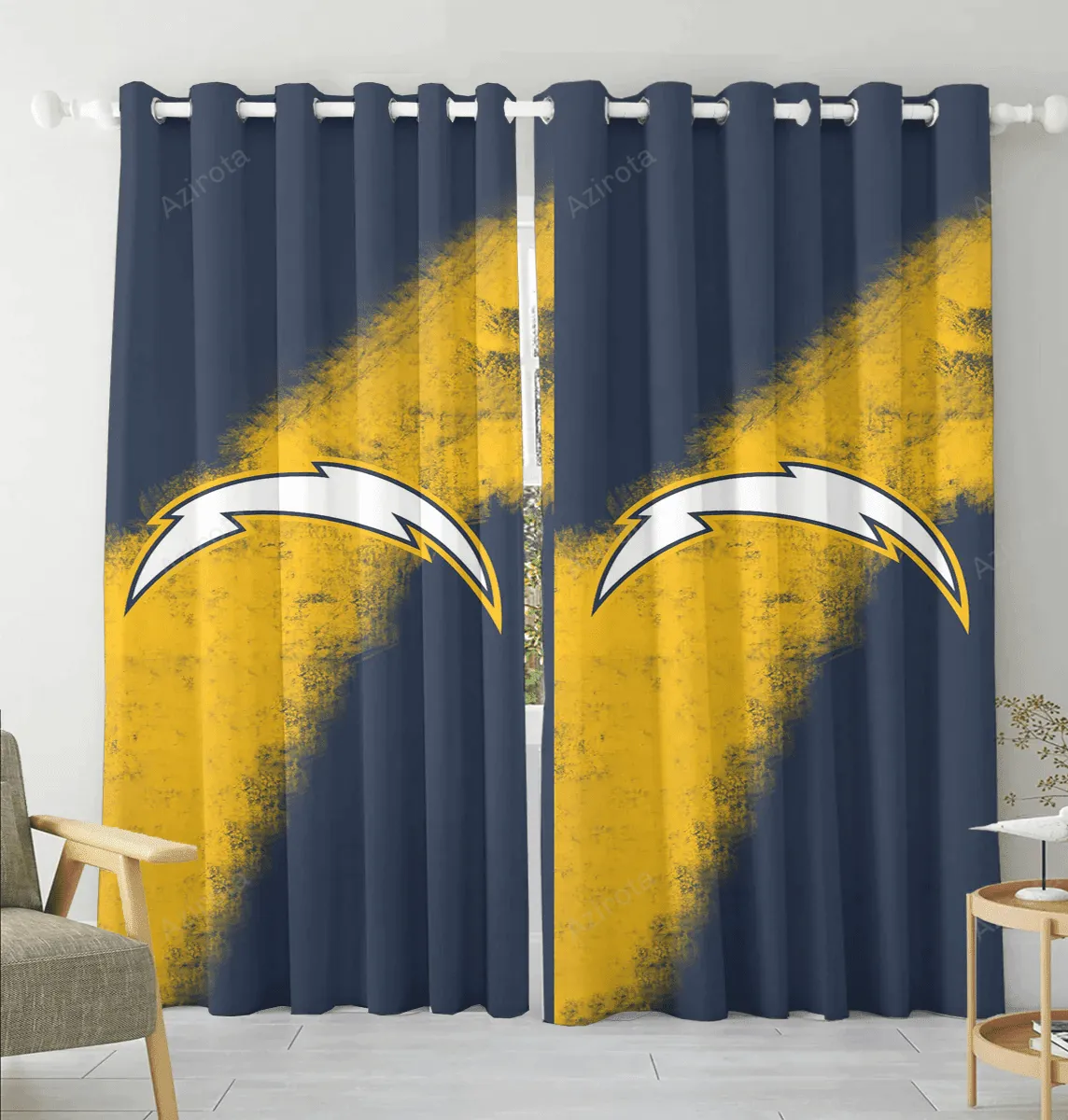 Los Angeles Chargers Emblem v12 Blackout Window Curtain 2 Panels For Living Room Bed Room Gift For Fan