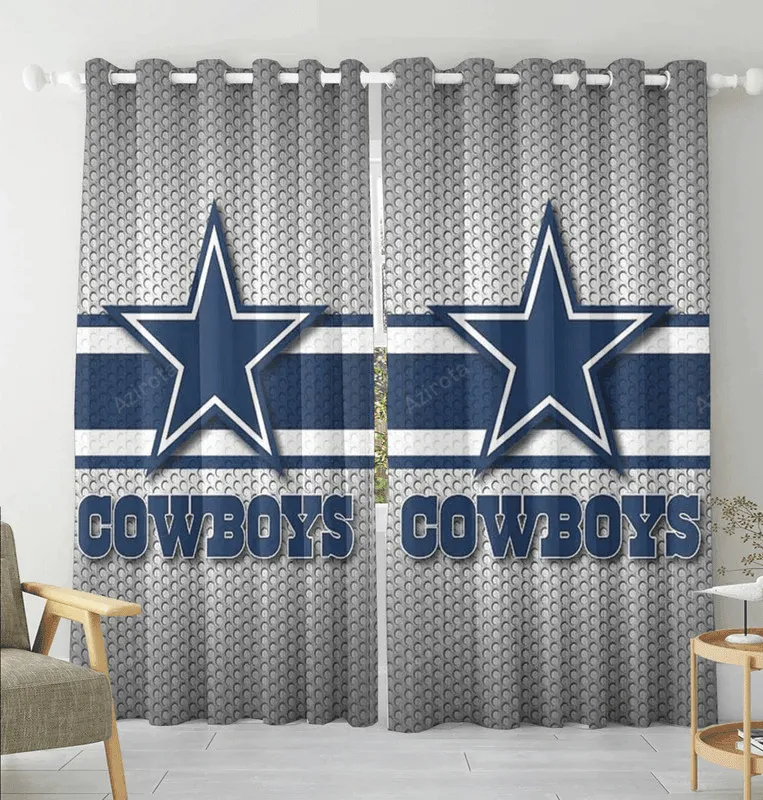Dallas Cowboys Star Gray Blackout Window Curtain 2 Panels For Living Room Bed Room Gift For Fan