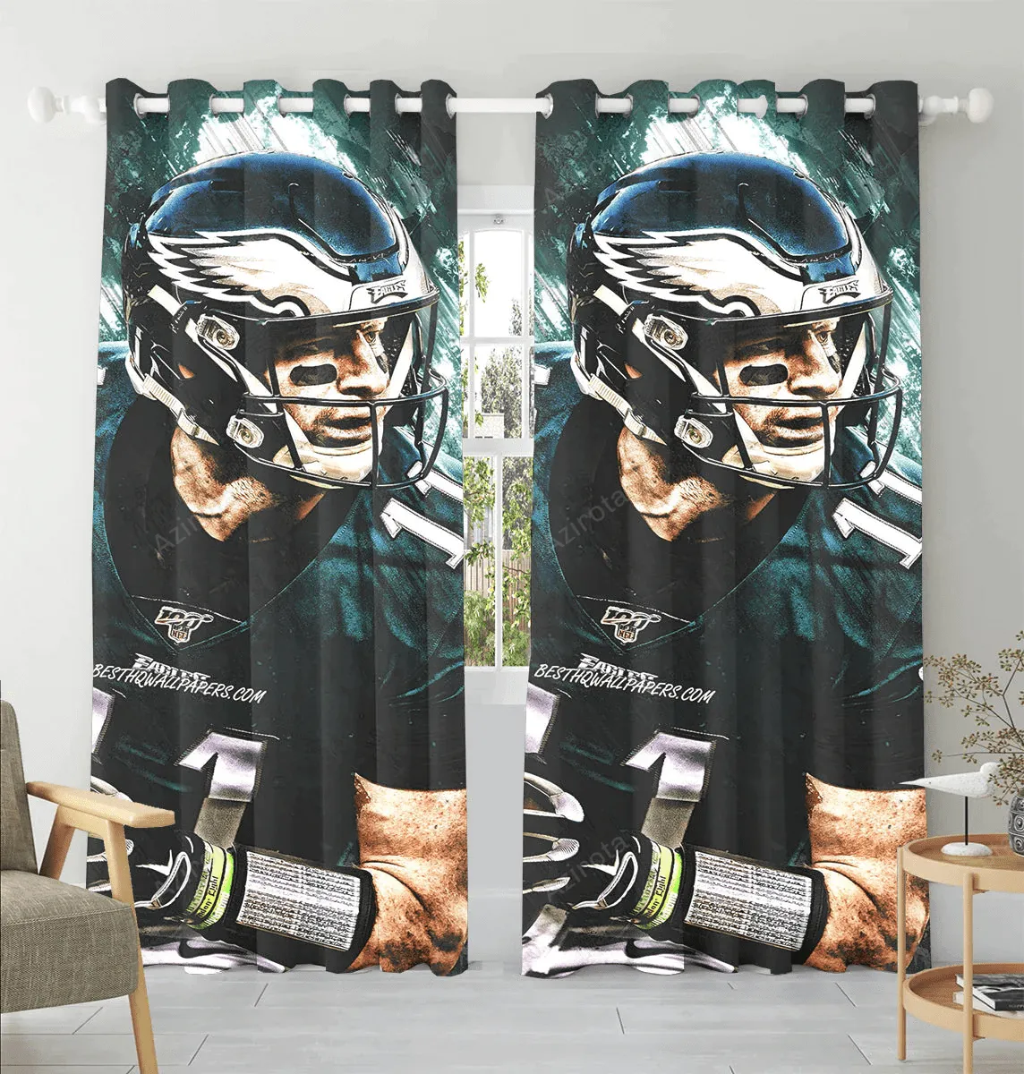 Philadelphia Eagles Carson Wentz 11 v2 Blackout Window Curtain 2 Panels For Living Room Bed Room Gift For Fan
