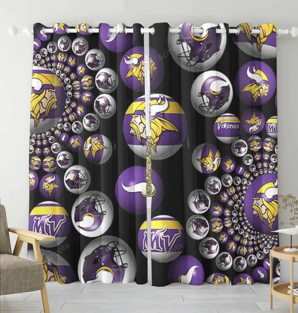 Minnesota Vikings Emblem Ball Blackout Window Curtain 2 Panels For Living Room Bed Room Gift For Fan
