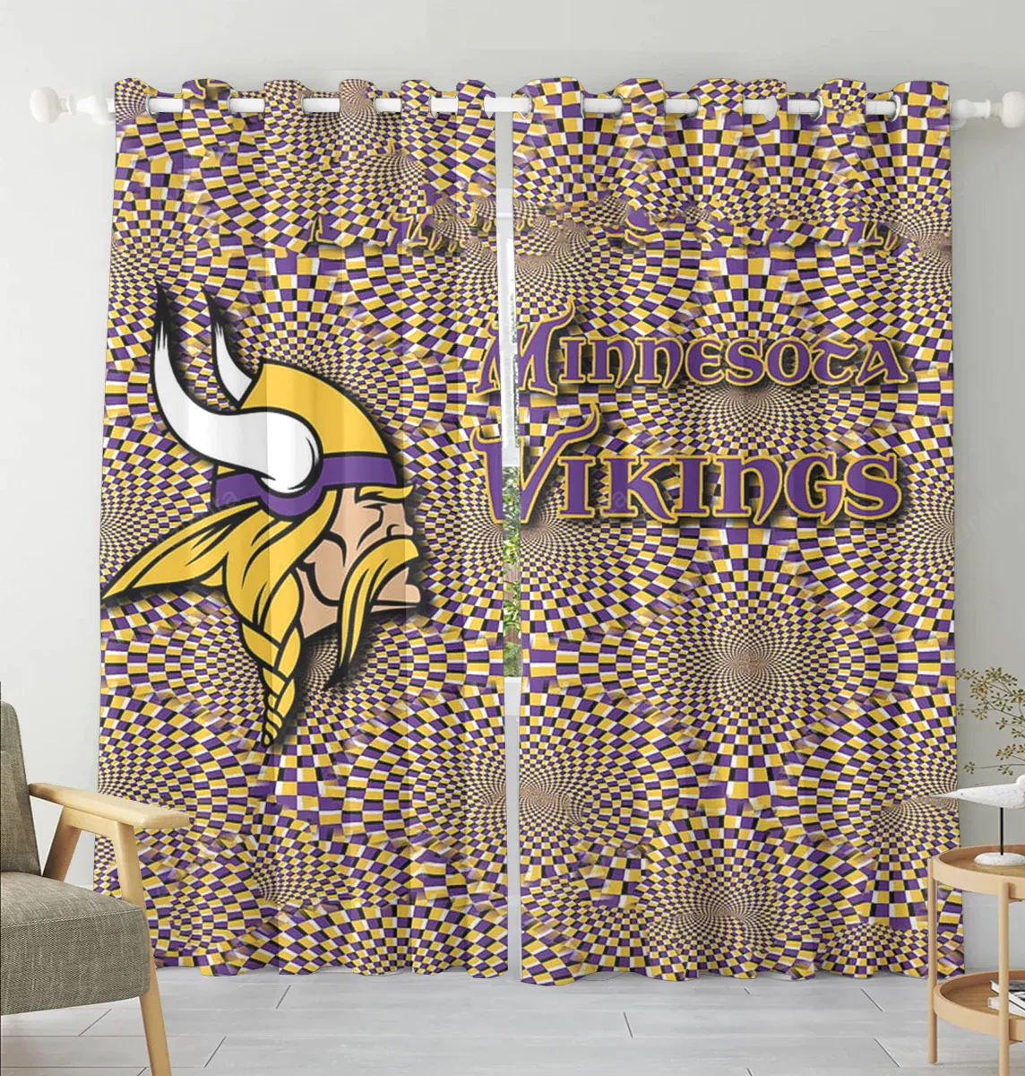 Minnesota Vikings Emblem v5 Blackout Window Curtain 2 Panels For Living Room Bed Room Gift For Fan