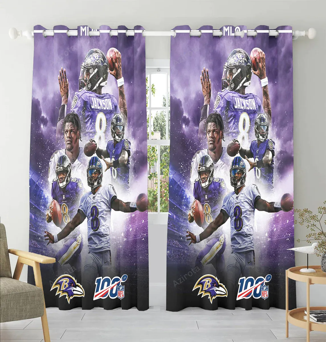 Baltimore Ravens Lamar Jackson 8 v14 Window Curtain