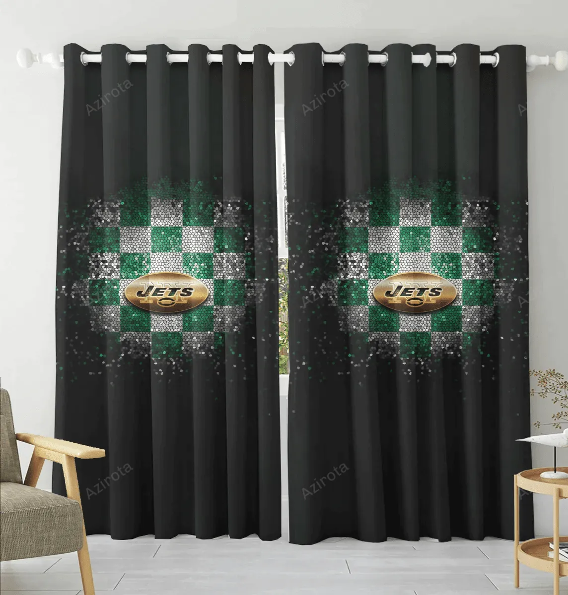 New York Jets Emblem v7 Blackout Window Curtain 2 Panels For Living Room Bed Room Gift For Fan