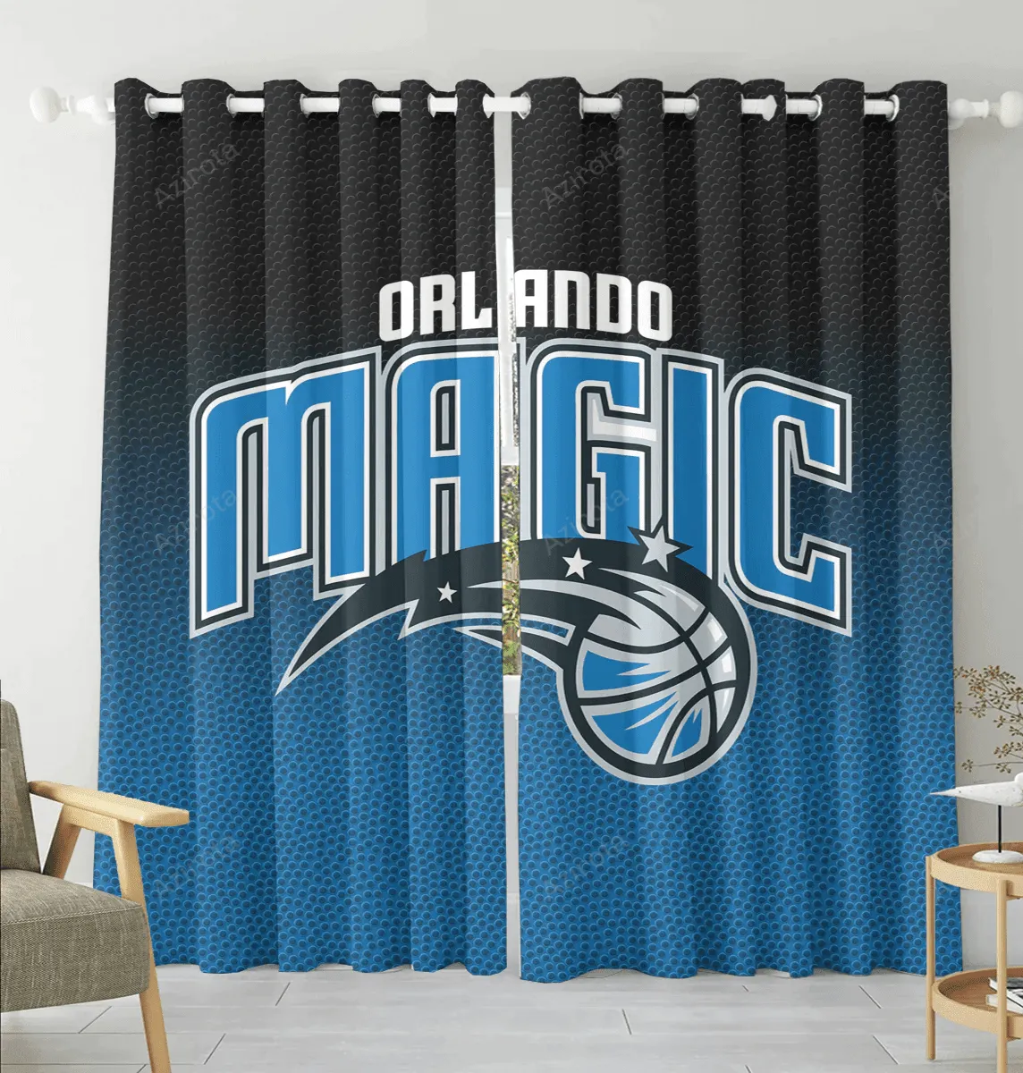 Orlando Magic Blue Black Leather Blackout Window Curtain 2 Panels For Living Room Bed Room Gift For Fan