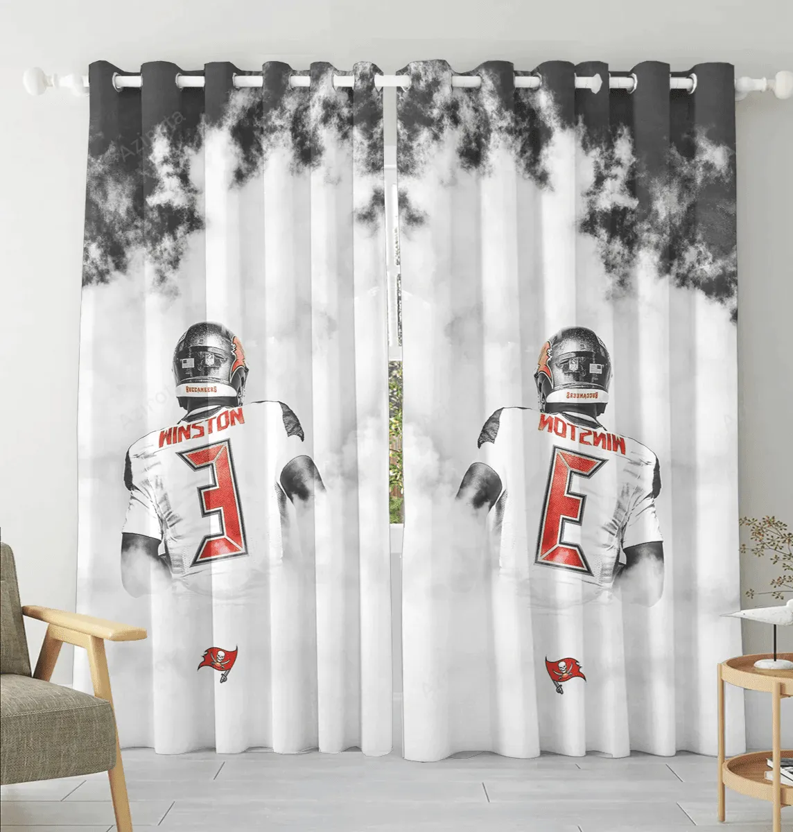 Tampa Bay Buccaneers 03 Jameis Winston v44 Blackout Window Curtain 2 Panels For Living Room Bed Room Gift For Fan