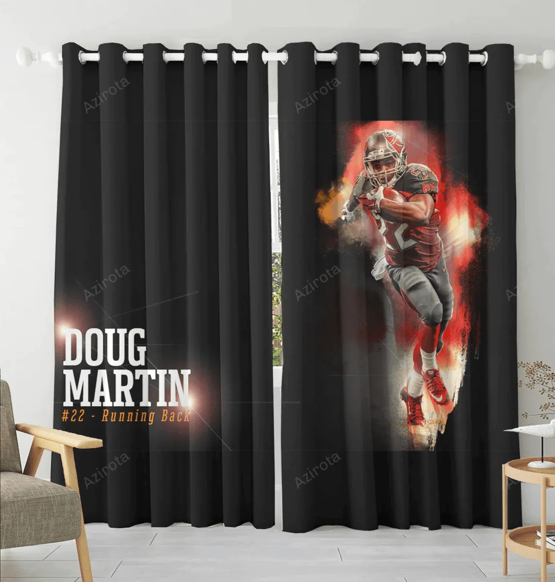 Tampa Bay Buccaneers 22 Doug Martin v25 Blackout Window Curtain 2 Panels For Living Room Bed Room Gift For Fan