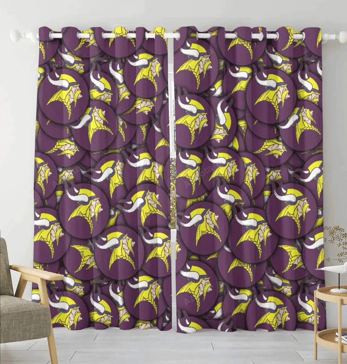 Minnesota Vikings Emblem v9 Blackout Window Curtain 2 Panels For Living Room Bed Room Gift For Fan