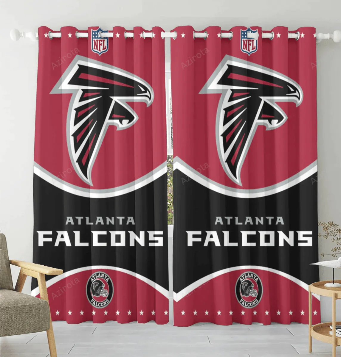 Atlanta Falcons Logo11 Blackout Window Curtain 2 Panels For Living Room Bed Room Gift For Fan