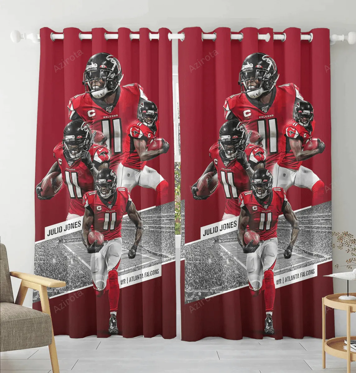 Atlanta Falcons Julio Jones 11 v9 Blackout Window Curtain 2 Panels For Living Room Bed Room Gift For Fan