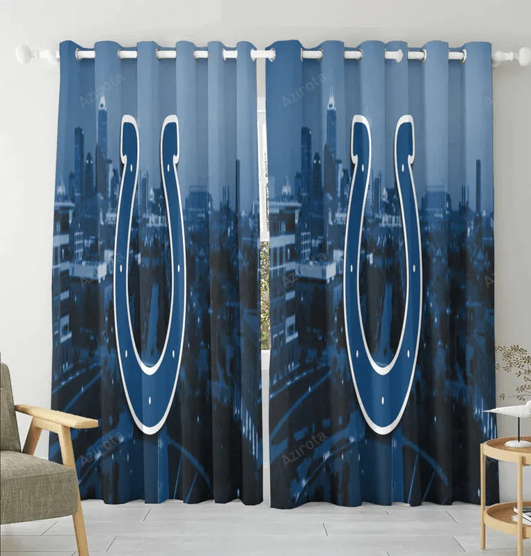 Indianapolis Colts Horseshoe City Blue Blackout Window Curtain 2 Panels For Living Room Bed Room Gift For Fan
