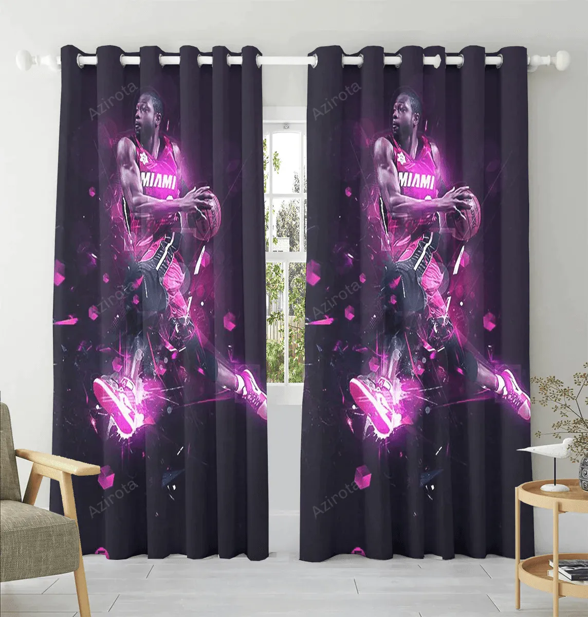 Miami Heat Dwyane Wade Purple Window Curtain