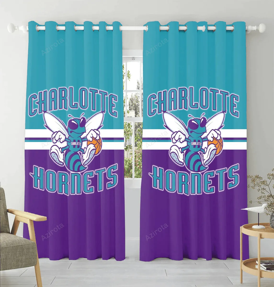 Charlotte Hornets Logo Blue Purple Window Curtain