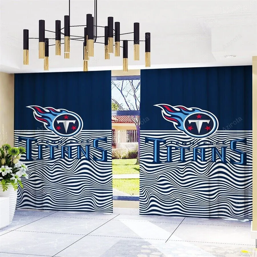 Tennessee Titans Logo Art Background 2 Blackout Window Curtain 2 Panels For Living Room Bed Room Gift For Fan