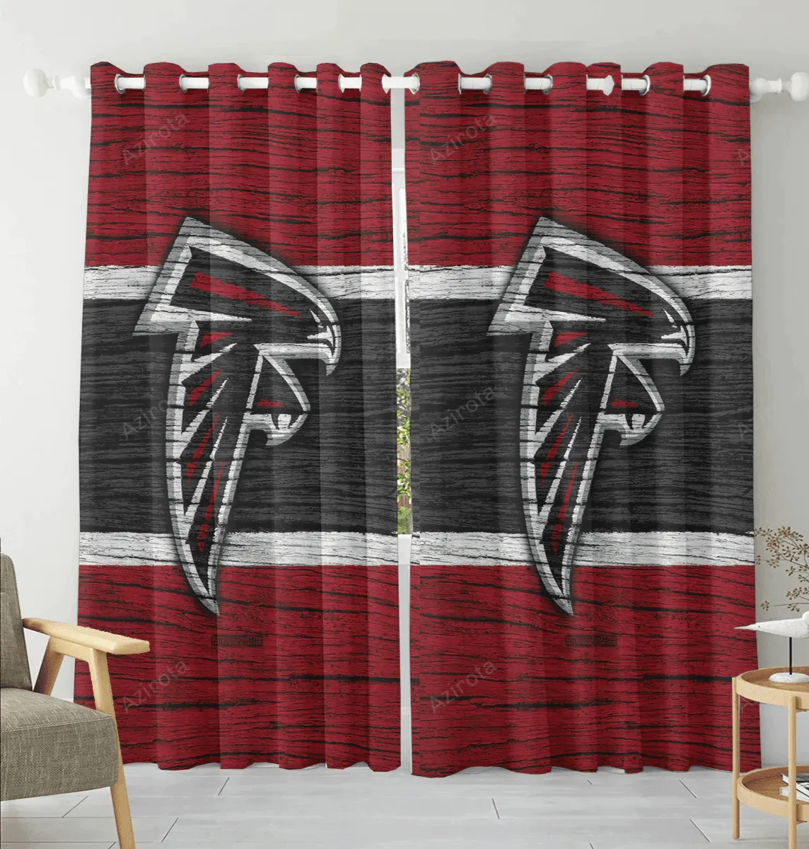 Atlanta Falcons Wood Texture Blackout Window Curtain 2 Panels For Living Room Bed Room Gift For Fan